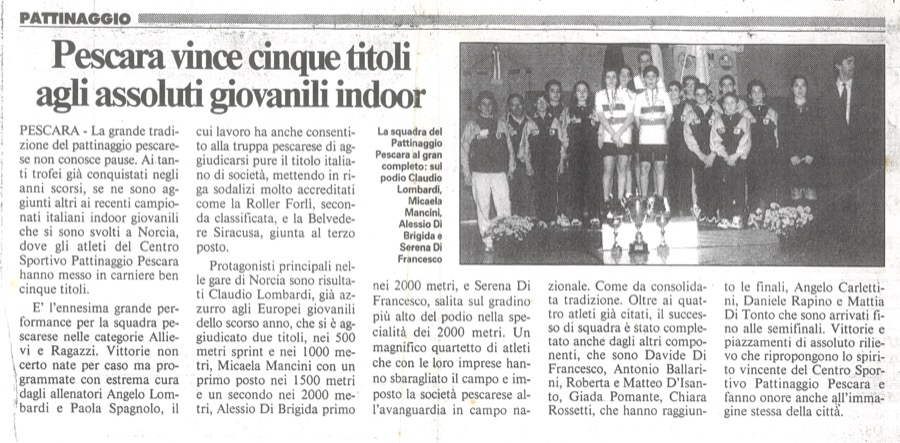 Pescara vince cinque titoli agli assoluti giovanili indoor