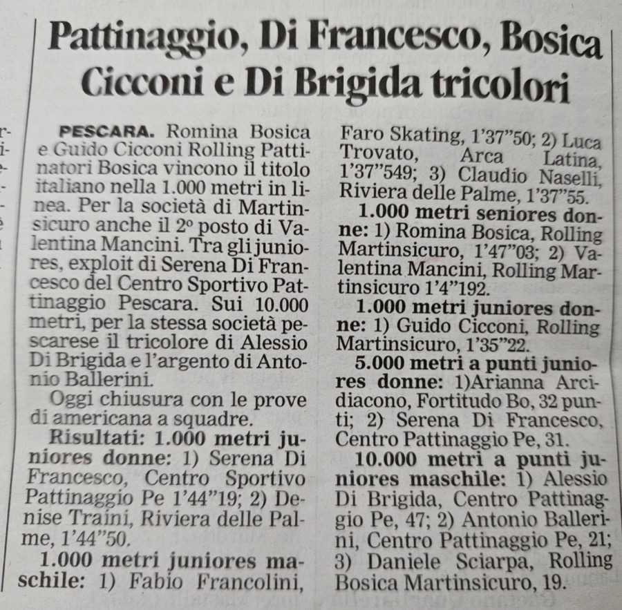 Pattinaggio, Di Francesco, Bosica, Cicconi e Di Brigida tricolori