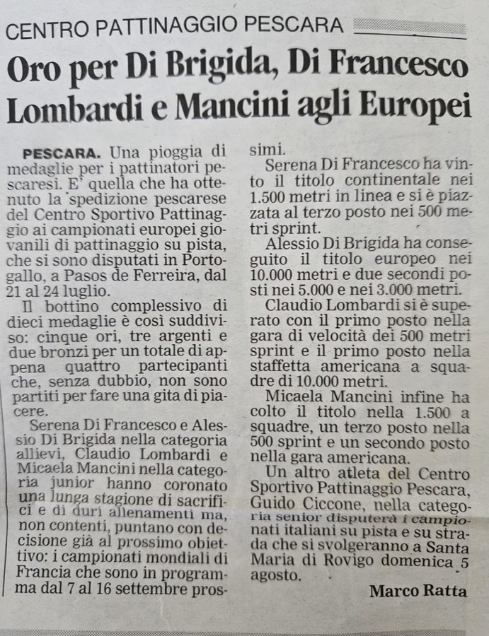 Oro per Di Brigida, Di Francesco, Lombardi e Mancini agli Europei