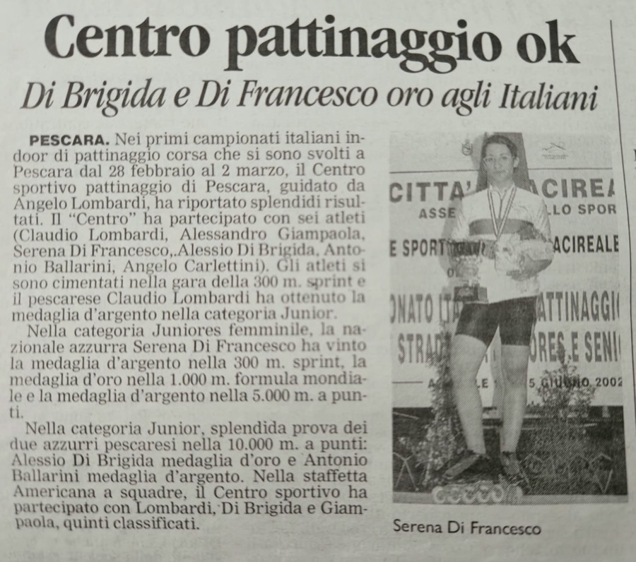 Centro pattinaggio ok Di Brigida e Di Francesco oro agli Italiani